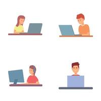 Programmer people icons set cartoon . Software development team vector