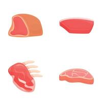 Raw meat icons set cartoon . Different type of meat product vector