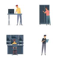 System administration icons set cartoon . Man adjusting network connection vector
