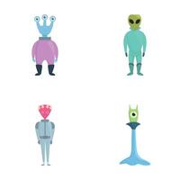 Cartoon alien icons set cartoon . Funny space alien or monster vector