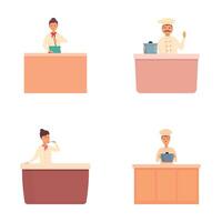 Culinary class icons set cartoon . Chef conducting master class vector