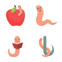 Cute worm icons set cartoon . Amusing adorable worm vector