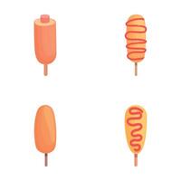 Corndog icons set cartoon . Sausage in dough on stick vector