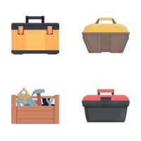 Toolkit icons set cartoon . Toolbox with hand instrument inside vector