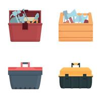 Tool box icons set cartoon . Toolbox with hand instrument inside vector