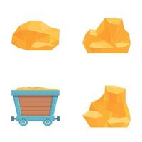 Mining concept icons set cartoon . Cart full of gold nugget vector
