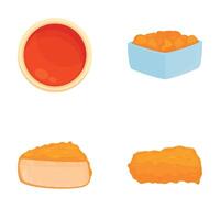Meat nugget icons set cartoon . Crispy fried chicken nugget vector