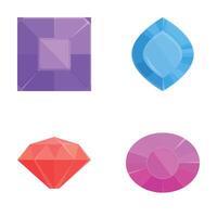 Precious stone icons set cartoon . Different shape and color gemstone vector