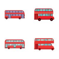 Red bus icons set cartoon . British red double decker bus vector