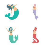 Set of four diverse mermaid illustrations vector