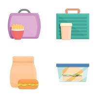 Collection of colorful icons representing various food packaging vector