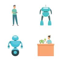 Futuristic robotics and human interaction set vector