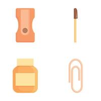 Flat design icons of a sharpener, match, glue bottle, and paperclip vector