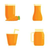 Fresh carrot juice set in various containers vector