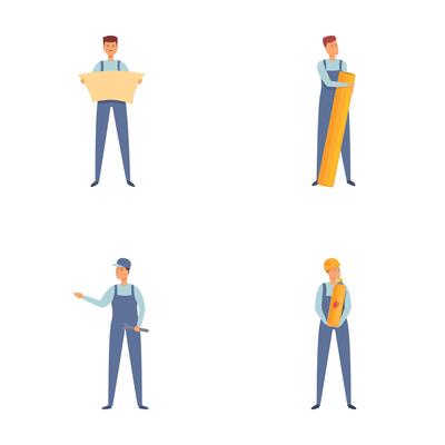 Set of professional architects in various poses