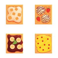 Assorted belgian waffles toppings set vector