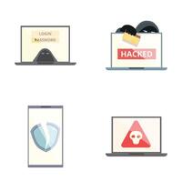 Cyber security icons set with hacking and protection themes vector