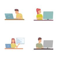 Set of cartoon freelancers using computers vector