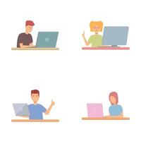 Diverse set of people working on computers illustration vector