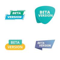 Collection of four colorful beta version badges in various shapes and styles vector