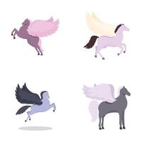 Set of mythical pegasus horses in various poses vector