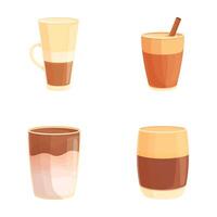 Assorted layered coffee drinks in different cups vector