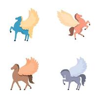 Set of mythical pegasus illustrations in various colors vector