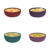 Assorted bowls of soup illustration vector