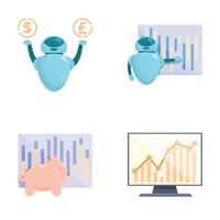 Financial technology concepts with cute robot characters vector