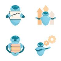 Set of cartoon robotic helpers illustrations vector