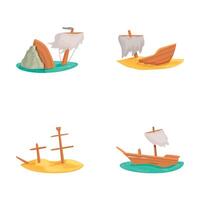 Set of four cartoonstyle shipwrecks, each isolated on different colored backgrounds vector