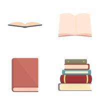 Set of four different book graphics, from a single book to a stack of books vector