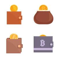 illustrations of wallets with bitcoin, representing various digital currency storage options vector