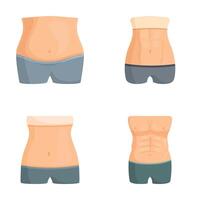 graphics showcasing four stages of body transformation from overweight to fit vector