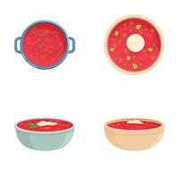 Assorted bowls of soup illustration set vector