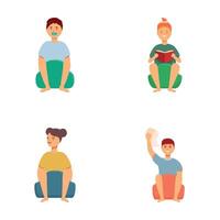 Set of diverse kids sitting and reading books vector