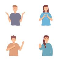 Set of various gestures by cartoon characters vector