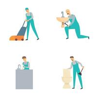 Set of professional cleaners performing various tasks vector
