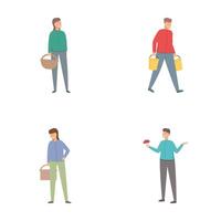 Set of cartoon people holding various objects vector