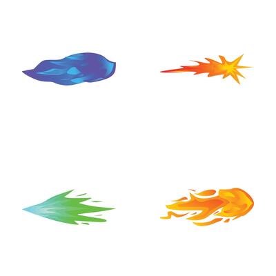 Colorful cartoon flame and meteor set