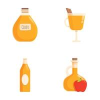 Set of four colorful illustrations featuring varieties of cider and cider in a glass vector