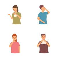 Set of people showing signs of sickness and discomfort vector