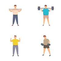 Set of four men exercising with weights vector