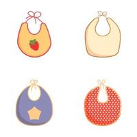 Set of cartoon baby bibs in various colors and patterns vector