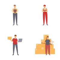 Set of delivery workers performing various tasks vector