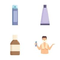 Set of cosmetic bottles and happy man applying product vector