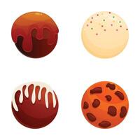illustration of four different chocolate truffles with various toppings vector