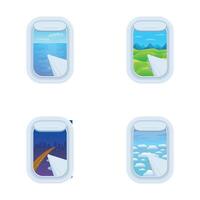 Set of airplane window views during different times of day vector