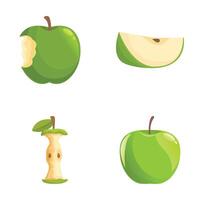 Fresh whole and sliced green apples set vector