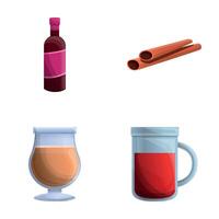 Warming drink icons set cartoon . Cocoa beverage and mulled wine vector